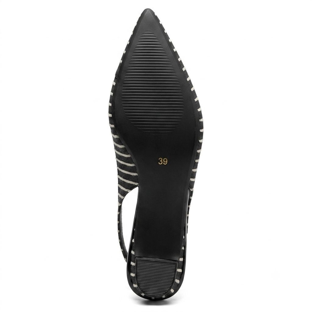 ELVYN | Premium Denim Collection Timeless Pointed-Toe Black Stripes Slingback Flats - Image 3