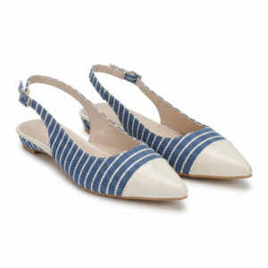 ELVYN | Premium Denim Collection Timeless Pointed-Toe Blue Stripes Slingback Flats