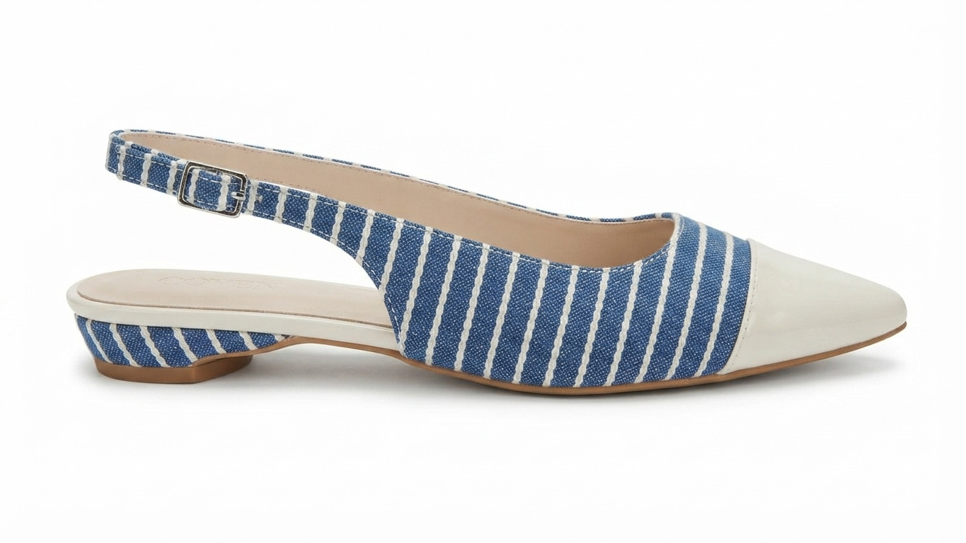 ELVYN | Premium Denim Collection Timeless Pointed-Toe Blue Stripes Slingback Flats - Image 4
