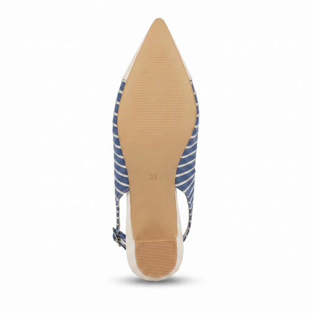 ELVYN | Premium Denim Collection Timeless Pointed-Toe Blue Stripes Slingback Flats - Image 5