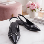 ELVYN | Premium Polka Dot Collection Timeless Pointed-Toe Black Slingback Flats