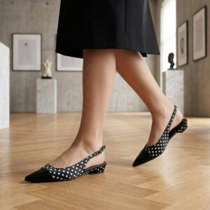 ELVYN | Premium Polka Dot Collection Timeless Pointed-Toe Black Slingback Flats